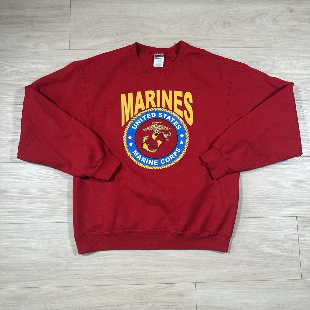 Vintage USMC Sweatshirt Mens Medium Red Marine Corps Soldier Crewneck‎ Pullover